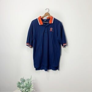 Men's Size:Large Navy Blue & Orange Collared Vintage Syracuse Short Sleeve Top